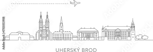 Uhersky Brod Skyline with Airplane Icon