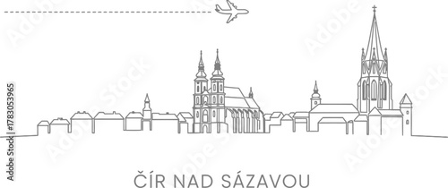 Czech City Skyline with Airplane Icon
