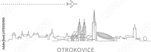 Otrokovice Skyline Cityscape with Airplane Travel Icon