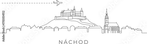 Náchod Skyline with Airplane Travel Icon