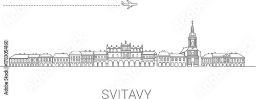 Svitavy Skyline Line Art with Airplane Icon
