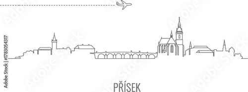 Písek Skyline with Airplane Icon