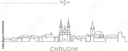 Chrudim Skyline with Airplane and Dash Line