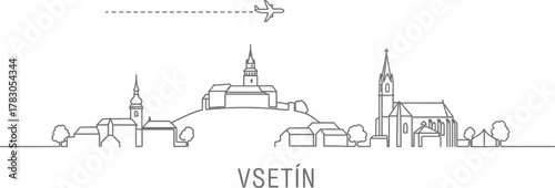 VSETIN Skyline with Airplane Line Art