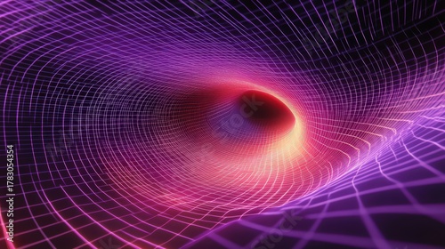 Fototapeta Naklejka Na Ścianę i Meble -  abstract purple and pink neon grid tunnel