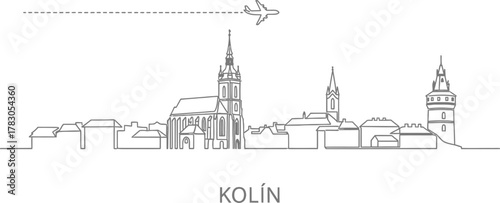 Kolin Skyline Airplane Dash Line Vector Art