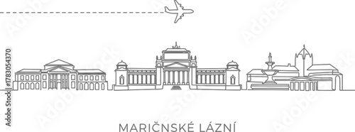 Marianske Lazne Skyline with Airplane Line Art