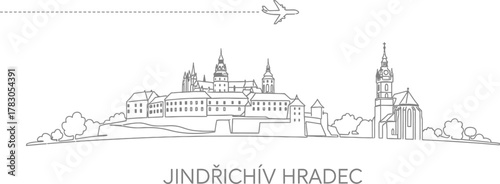 Jindrichuv Hradec Czech Republic Skyline Airplane Travel Outline