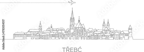 Trebic Skyline with Airplane and Dashed Line