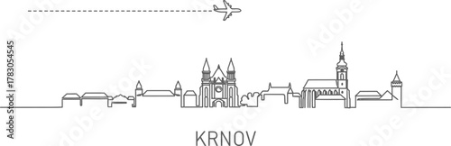 Krnov Skyline with Airplane and Travel Line