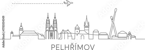 Pelhrimov Skyline with Airplane Icon