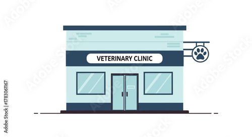 Modern veterinary clinic with paw print logo, ideal for pet care branding, animal hospital marketing, and veterinary service promotions, scalable vector