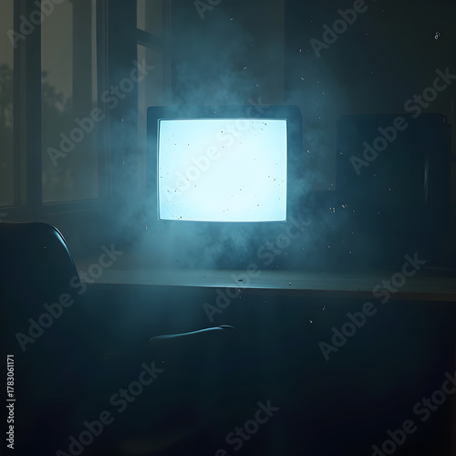 Foggy room with CRT monitor