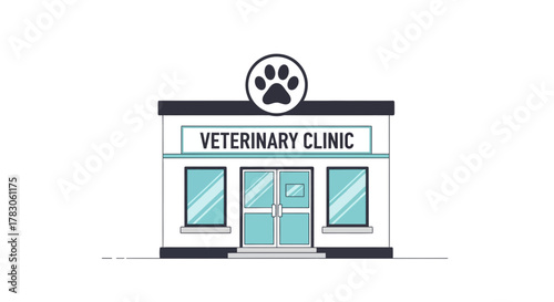 Charming veterinary clinic facade beckons pet owners with promise of expert care and compassion, ideal for veterinary marketing and animal healthcare campaigns