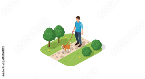 Enjoying a leisurely walk in the park with my furry friend, perfect for illustrating outdoor recreation, pet companionship, and healthy living
