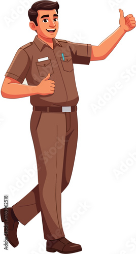 Vector illustration of Indian policeman in brown uniform saluting proudly representing law enforcement discipline and honor