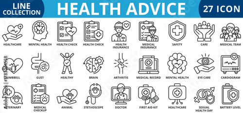 Health advice icon set outline style icon set collection vector illustration