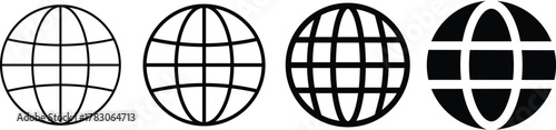 Globe icon set, website icon in editable stroke outline, world icon vector global www internet sign, website global vector illustration,
