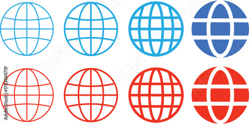 Globe icon set, website icon in editable stroke outline, world icon vector global www internet sign, website global vector illustration,
