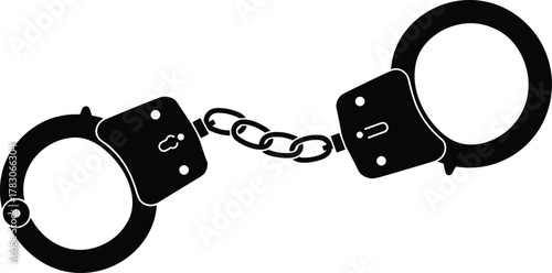 Handcuffs silhouette with keyholes, law enforcement restraint symbol, security and justice concept, cad drawing flat vector illustration
