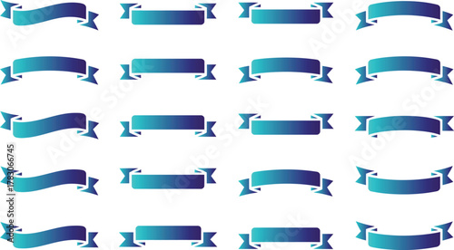 Abstract gradient blue ribbon banners set vector graphic elements.