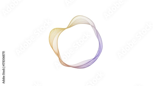 Abstract flowing waveform ring in gradient of yellow to purple on white background sound wave audio