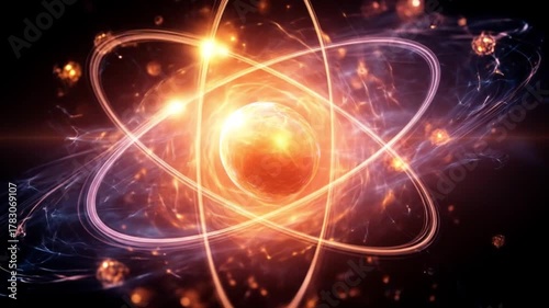 Wallpaper Mural Radiant orange nucleus with glowing orbital rings and stellar sparks in a cosmic glow Luminous veil Torontodigital.ca