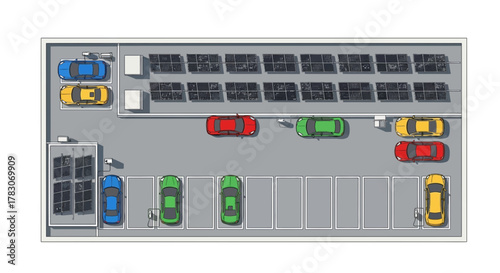 Modern parking lot design with solar panels and electric vehicle charging stations shows green technology innovation and future ready infrastructure planning
