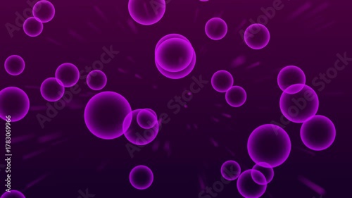 Abstract purple spheres in motion with blur effect on dark backdrop for futuristic bokeh animation. Vibrant Purple Spheres with Motion Blur Effect on a Dark Background abstract bokeh.