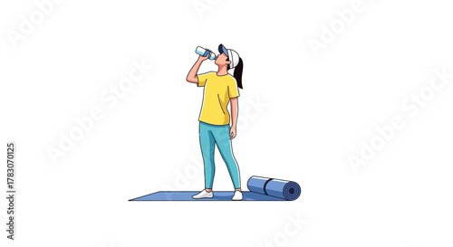 Stay Hydrated and Healthy Young Woman Drinking Water After Workout on Yoga Mat, Perfect for Fitness, Wellness, and Active Lifestyle Campaigns