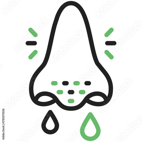 Nasal Congestion Illustration: This illustration captures a visual representation of nasal congestion, with water drops, a medical illustration for health awareness.