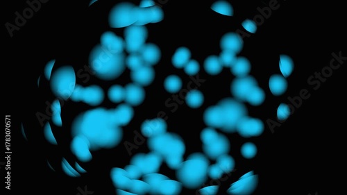 Luminous Cyan Spheres Arranged on a Black Background abstract blue. Vibrant cyan spheres with luminous effect arranged on black background for hypnotic abstract visuals.