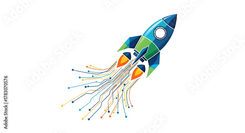 🚀 Launching into the Future A Colorful Rocket Ascends, Symbolizing Innovation, Technology, and Progress with Digital Trails