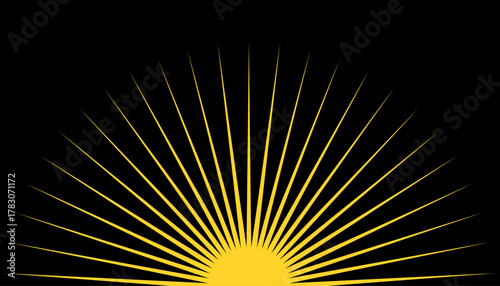 Golden sunrise with glowing rays rising from the bottom on a sleek black background. Vibrant and luminous beams radiate upward, creating a bold, modern highlight effect perfect for dramatic and inspir