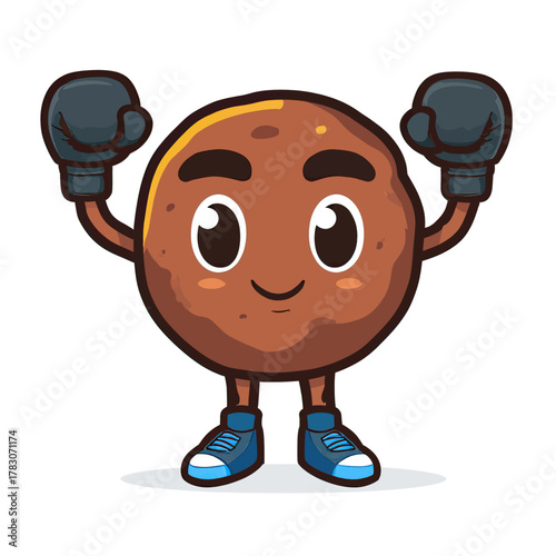Boxing Action, Cartoon Meatball Character, Creative Illustration, Playful Environment, Cheerful Viewpoint, Fun Concept