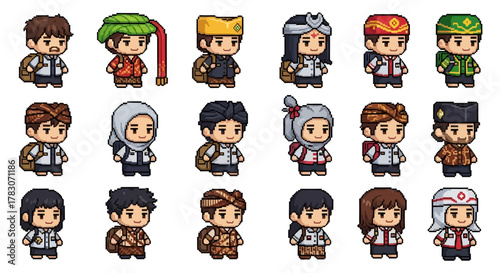 Indonesian Ethnic Diversity Pixel Art Characters