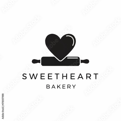 Sweetheart Bakery Logo Featuring Heart and Rolling Pin.