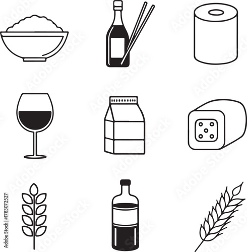 Everyday Food and Beverage Line Art Set