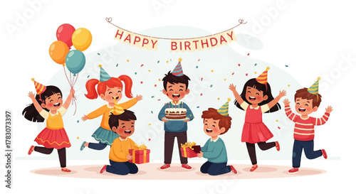 Cheerful Children Celebrating a Happy Birthday Party.