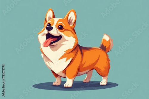 Cheerful cartoon illustration of a happy, smiling Pembroke Welsh Corgi dog.