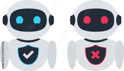 robot security check verify icon set, flat vector illustration concept
