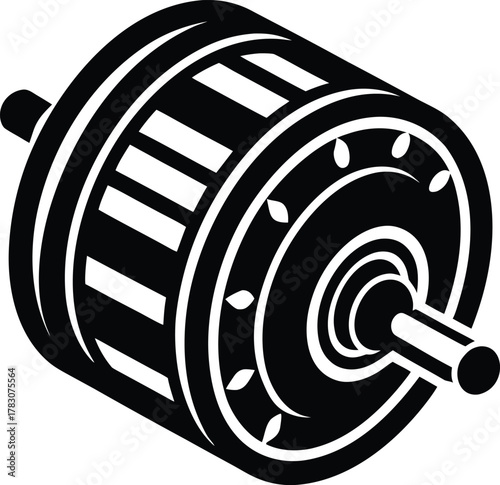 Electric motor engineering component black silhouette symbol with housing details
