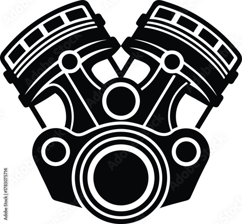 V twin engine piston icon. biker style motorcycle engine sign isolated symbol