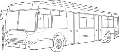 Modern city bus line art, public transport vehicle outline, urban transit illustration, commercial passenger bus sketch, transportation graphic drawing