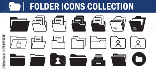 File folder icon set. Document vector sign. Folders icon collection. Vector Illustration eps 10