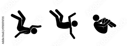 Stickman falling down silhouette set, people losing balance vector illustration.