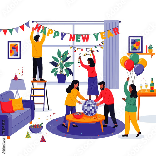 Happy New Year Celebration Decorations Party Preparation.