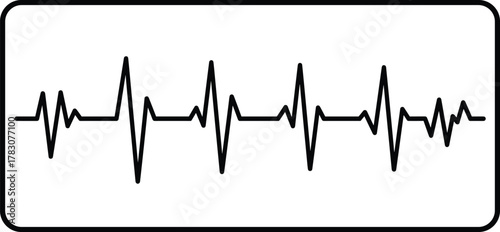 Heartbeat pulse line inside rounded frame, medical monitor waveform illustration symbolizing health and life rhythm concept, cad drawing flat vector illustration
