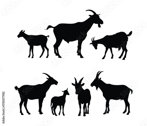 Charming illustration of a happy goat family on a rustic farm showcasing rural life agriculture and natural landscapes with vibrant colors