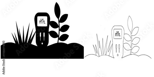 Soil Moisture Meter Sensor Icon with Water Drop Indicator, Representing Smart Farming, Precision Agriculture, IoT Technology, and Automated Irrigation System